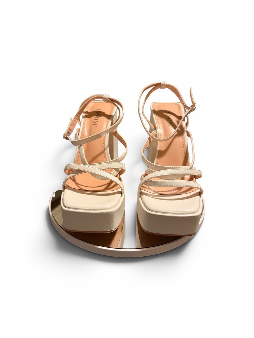 Strappy Cream Platform Sandals with Ankle Tie